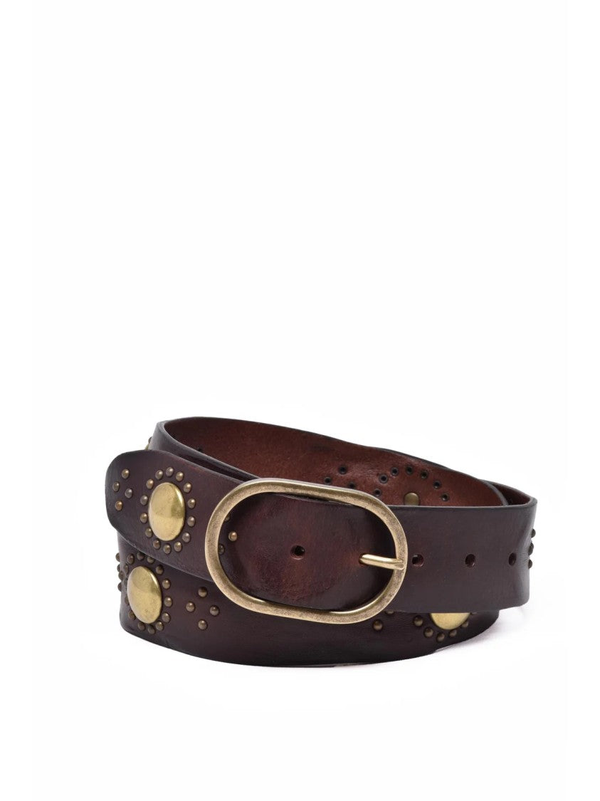 Post & Co Brown Leather Studded Belt