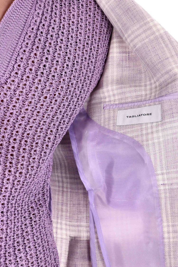 Tagliatore Montecarlo Line Linen-Wool Checked Jacket