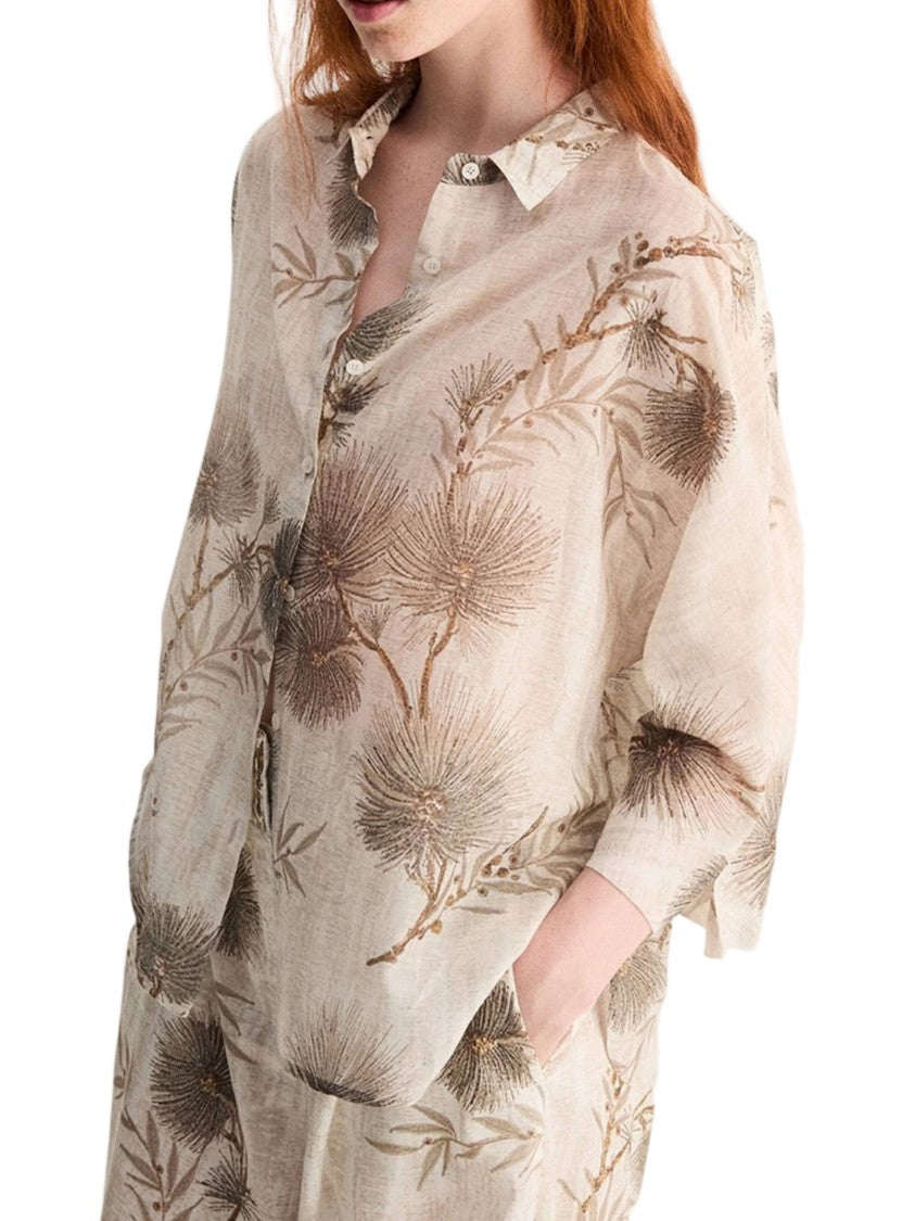 Biancalancia Botanical Print Loose-Fitting Cotton Shirt