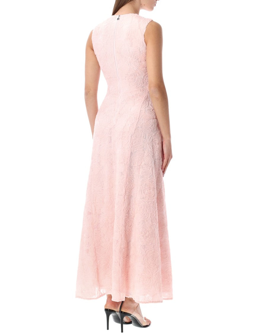Rotate Embroidered Mesh Maxi Dress With Flared Silhouette