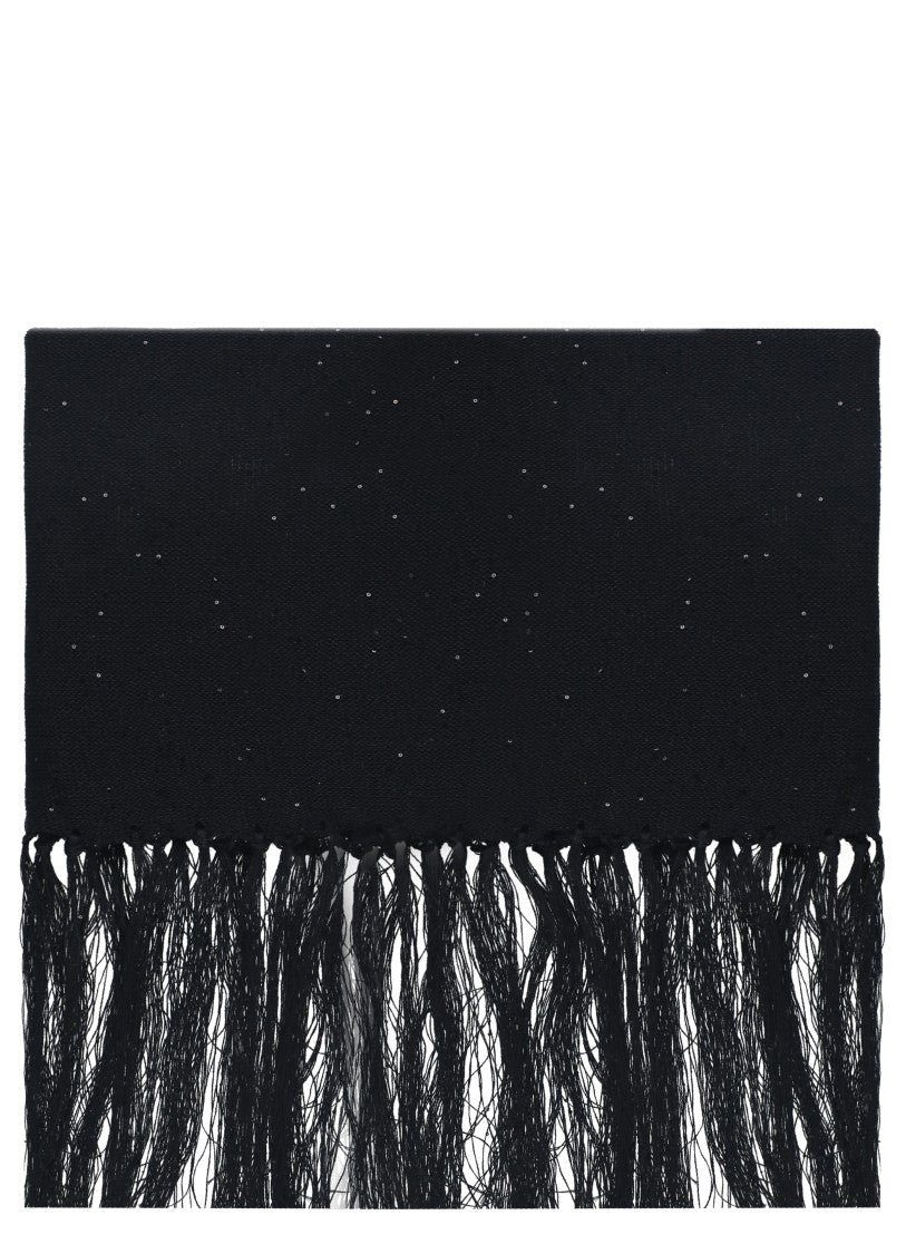 Antonelli Firenze Rectangular Black Wool Blend Scarf With Subtle Sparkle