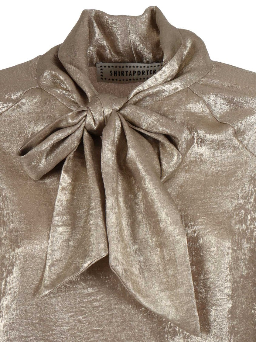 Shirt A Porter Lurex Chiffon Blouse With Bow Tie Neckline