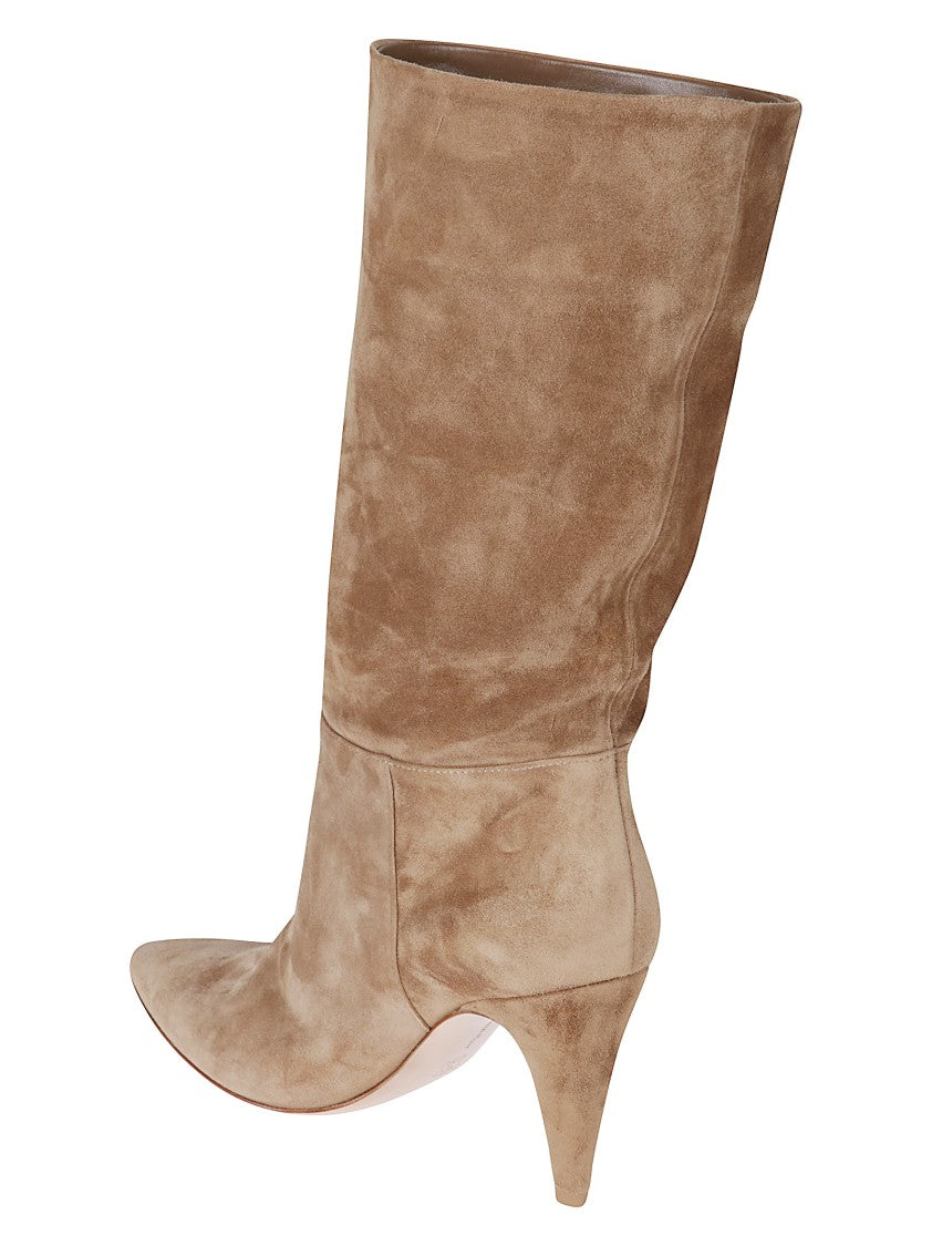 Gianvito Rossi Mid-Calf Suede Boot With Pointed Toe And Tapered Heel