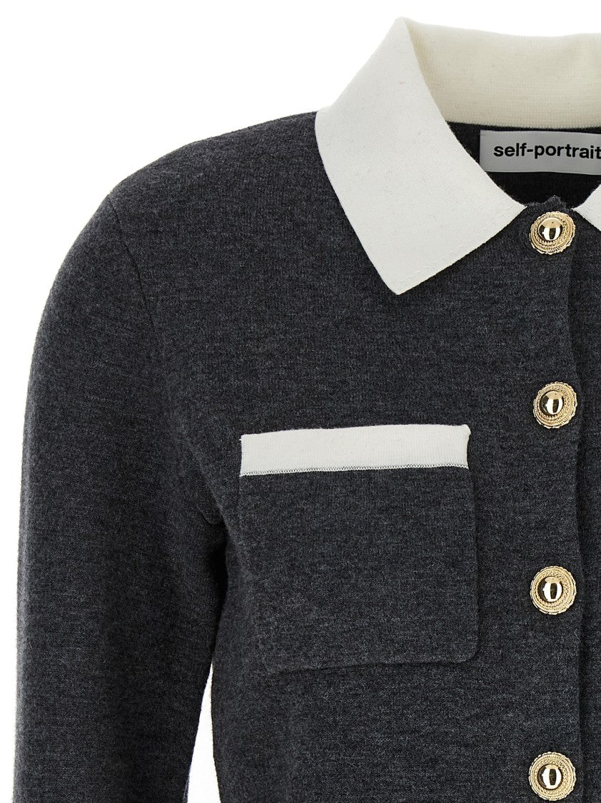 Self-Portrait Grey Contrast Collar' Cardigan