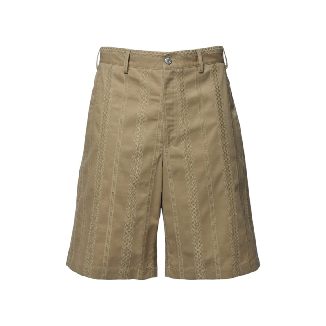 Msgm Camel Cotton Shorts With Embroidery