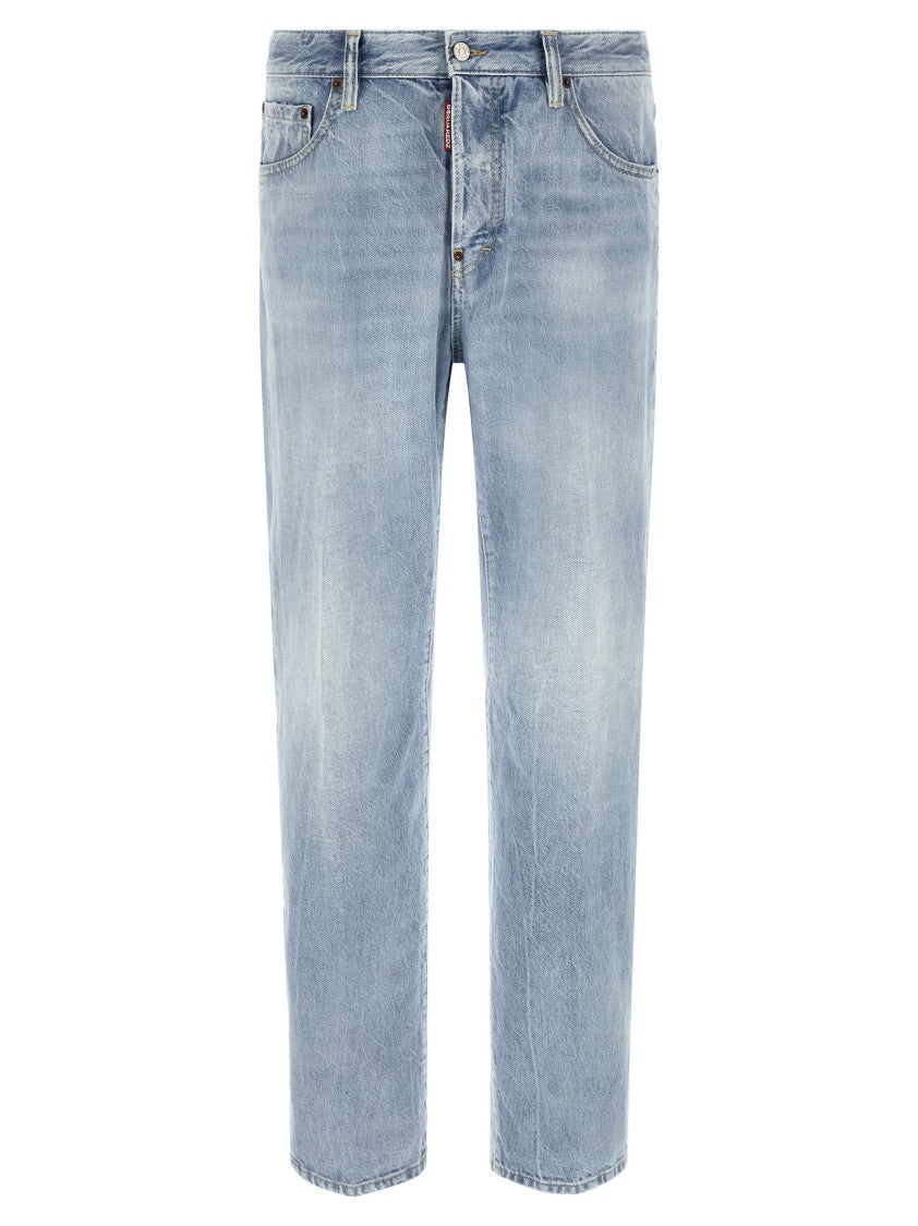 Dsquared2 Light Wash Vintage-Effect Denim Jeans With Contrast Stitching