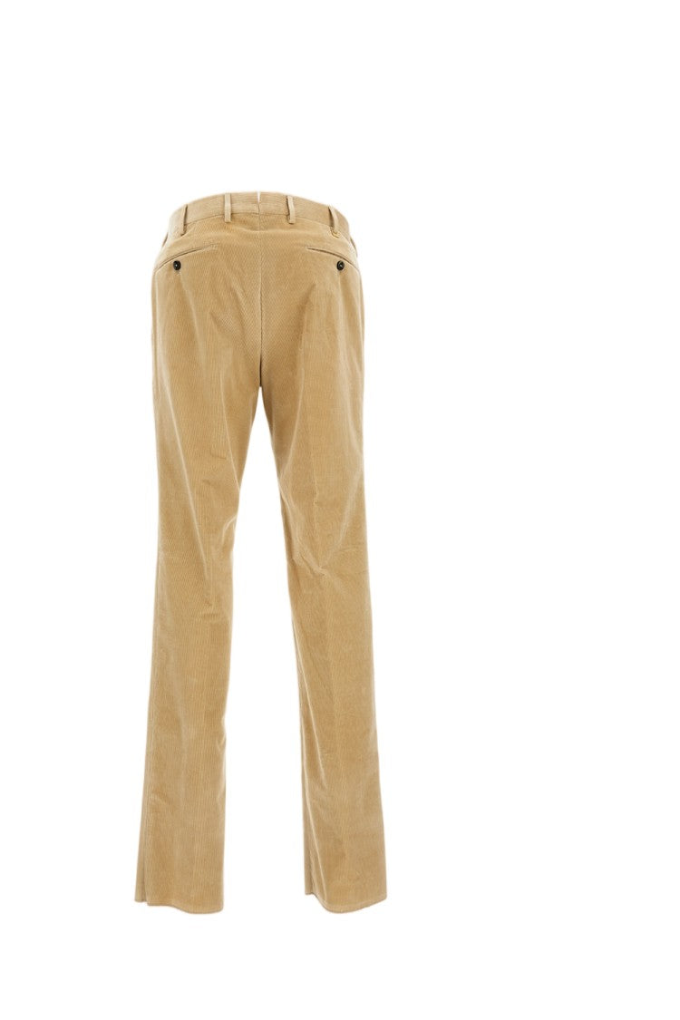 Pt01 Beige Slim Fit Corduroy Trousers With Front Zip Closure