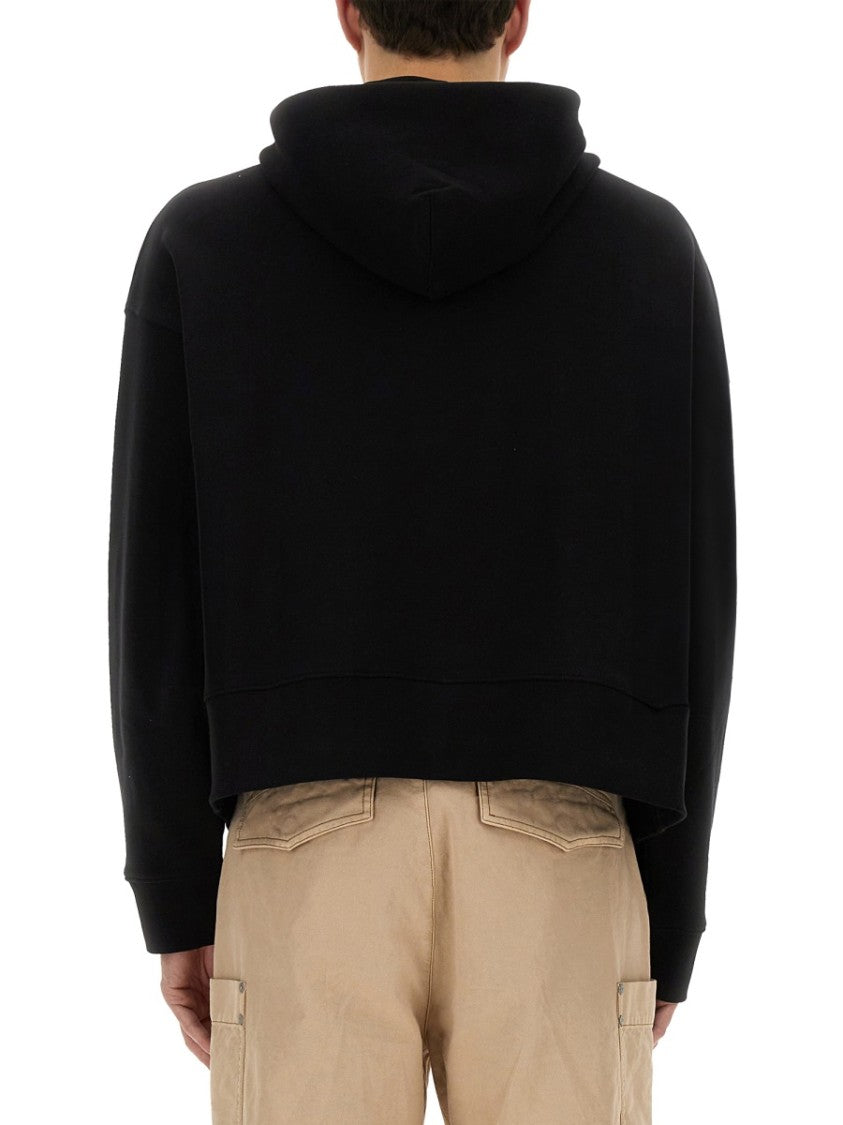 Palm Angels Cropped Black Hoodie With Teddy Bear Graphic