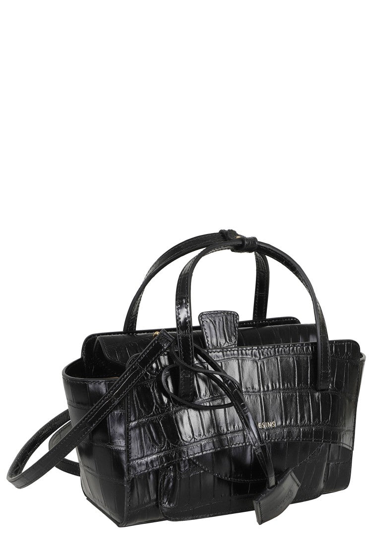 Hidesins Black Small Crocodile-Embossed Flap S Pocket Leather Shoulder Bag