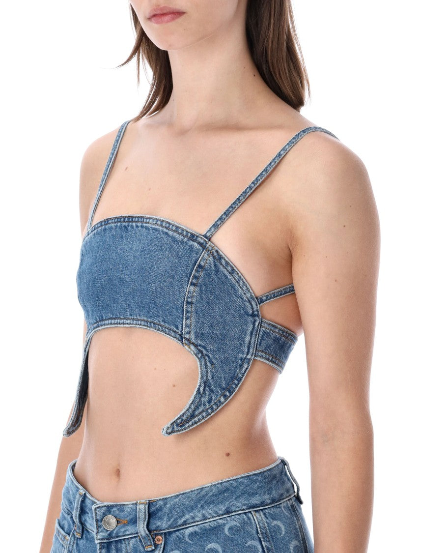 Marine Serre Moon Denim Shaped Crop Top