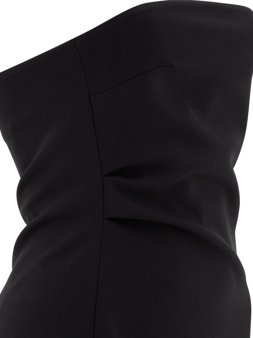 F.It Strapless Black Midi Dress With Subtle Draping