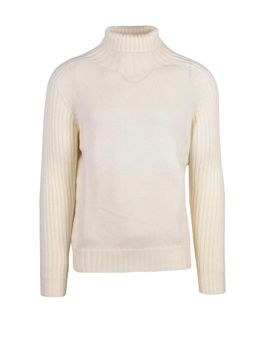 Gran Sasso White Ribbed Virgin Wool Turtleneck Sweater