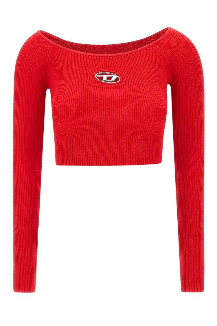 Diesel Cropped Red Top With Boat Neckline