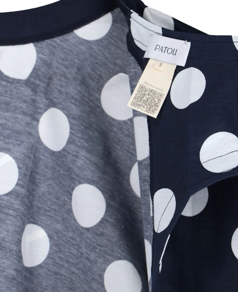Patou Cropped Navy Polka Dot T-Shirt With Bold Logo