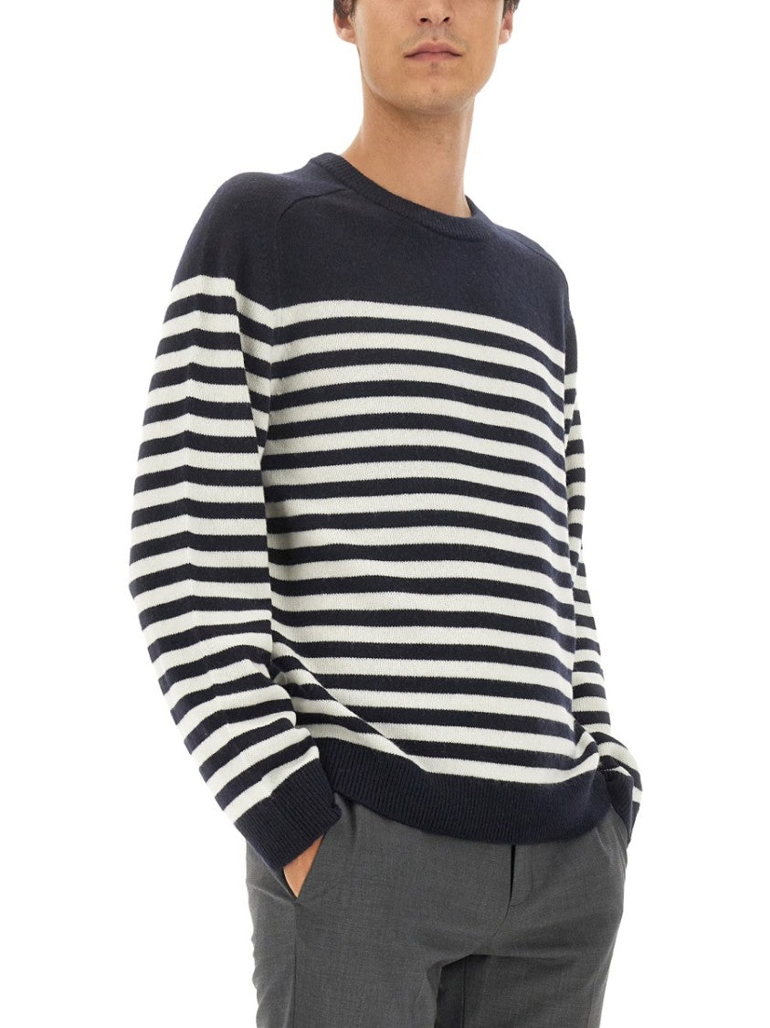 Theory Relaxed Fit Striped Wool-Cashmere Crew Neck Sweater