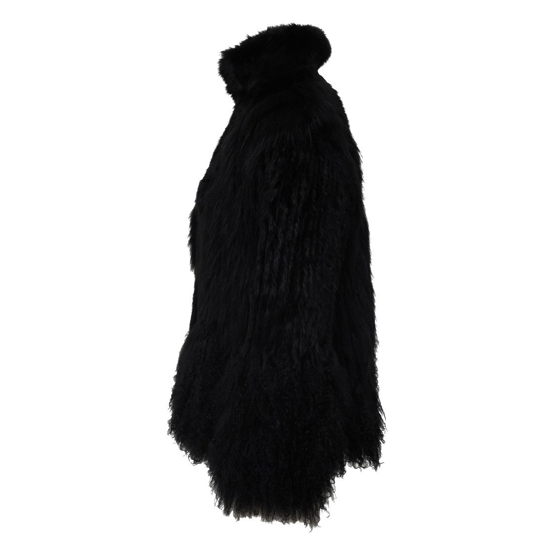 Parosh Black Bell-Sleeve Short Faux Fur Jacket