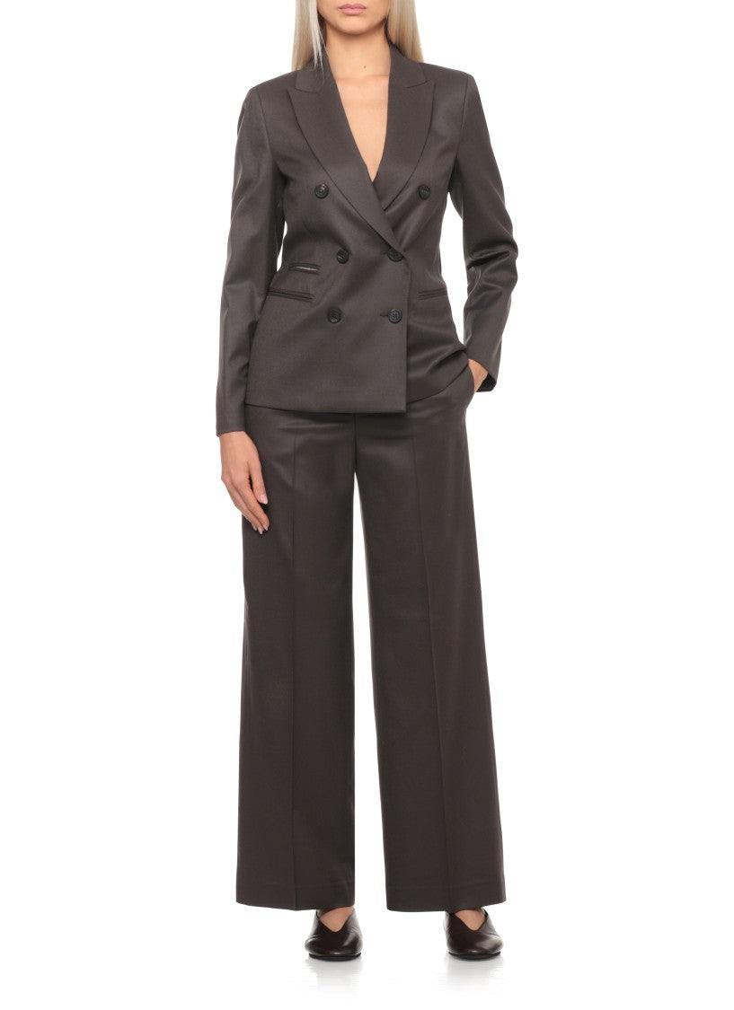 Peserico Brown Linen-Blend Double-Breasted Blazer