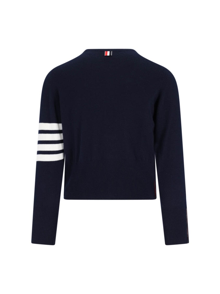 Thom Browne Navy Cashmere Sweater With Iconic Sleeve Stripes