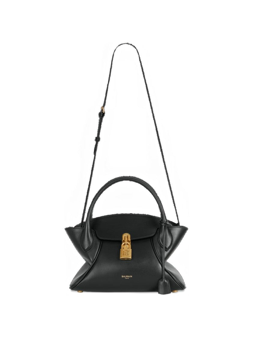 Balmain Star-Shaped Black Leather Handbag With Gold Accents