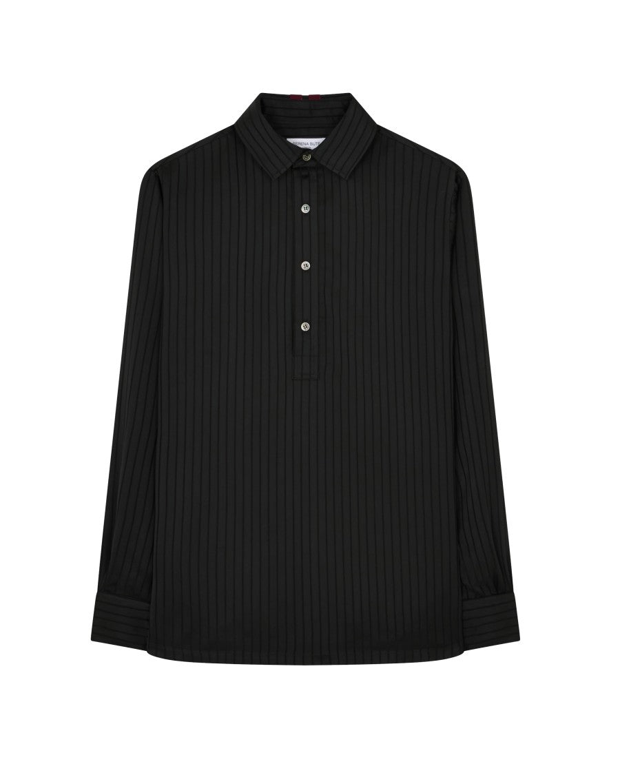 Serena Bute Satin Stripe George Shirt - Black