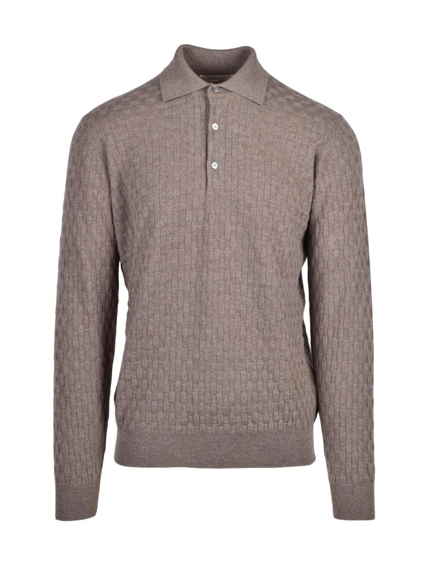Filippo De Laurentiis Grey Merino Wool-Blend Knit Polo Shirt