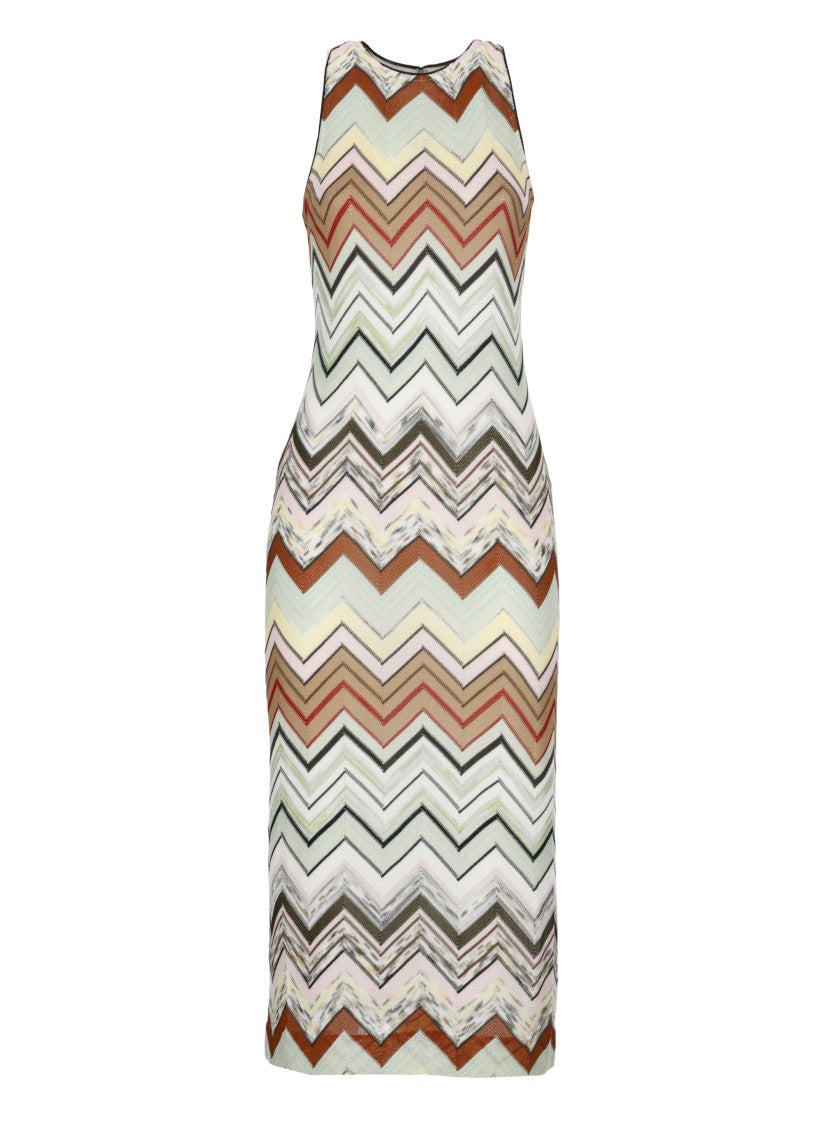 Missoni Multicolor Viscose Midi Dress With Contrasting Zigzag Pattern