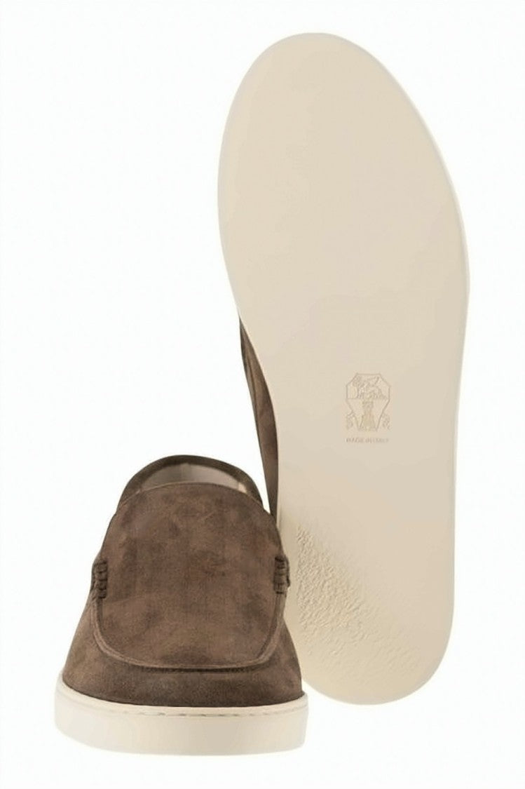 Brunello Cucinelli Chevron Pattern Suede Slip-On Sneakers