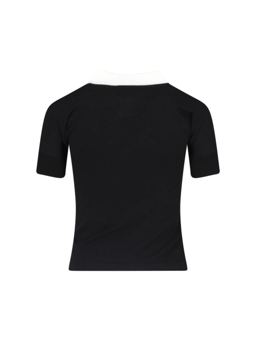 Vaquera Black Graphic Print Cropped Polo