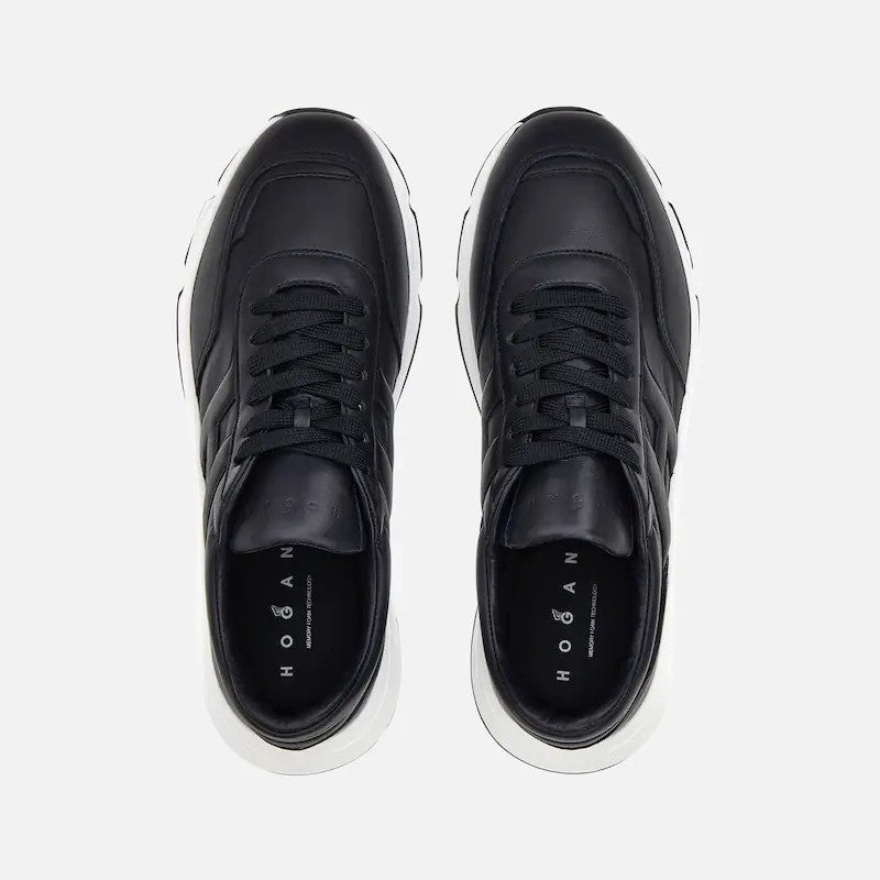 Hogan Black Leather Embossed Chunky Sole Sneakers