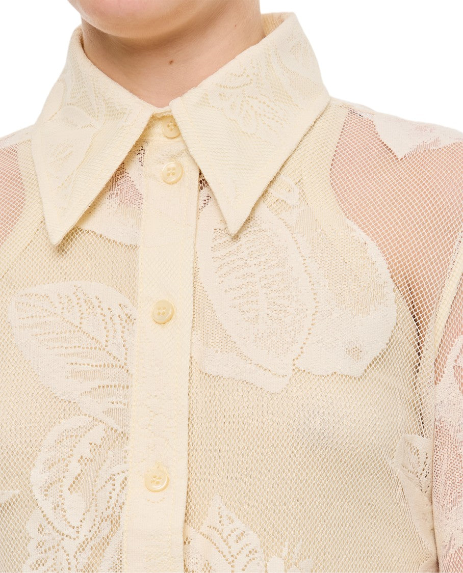 Sportmax Lace Detail White Shirt With Pointed Collar And Buttoned Cuffs