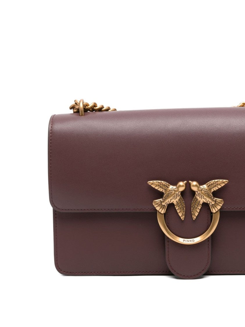 Pinko Structured Brown Calf Leather Shoulder Bag