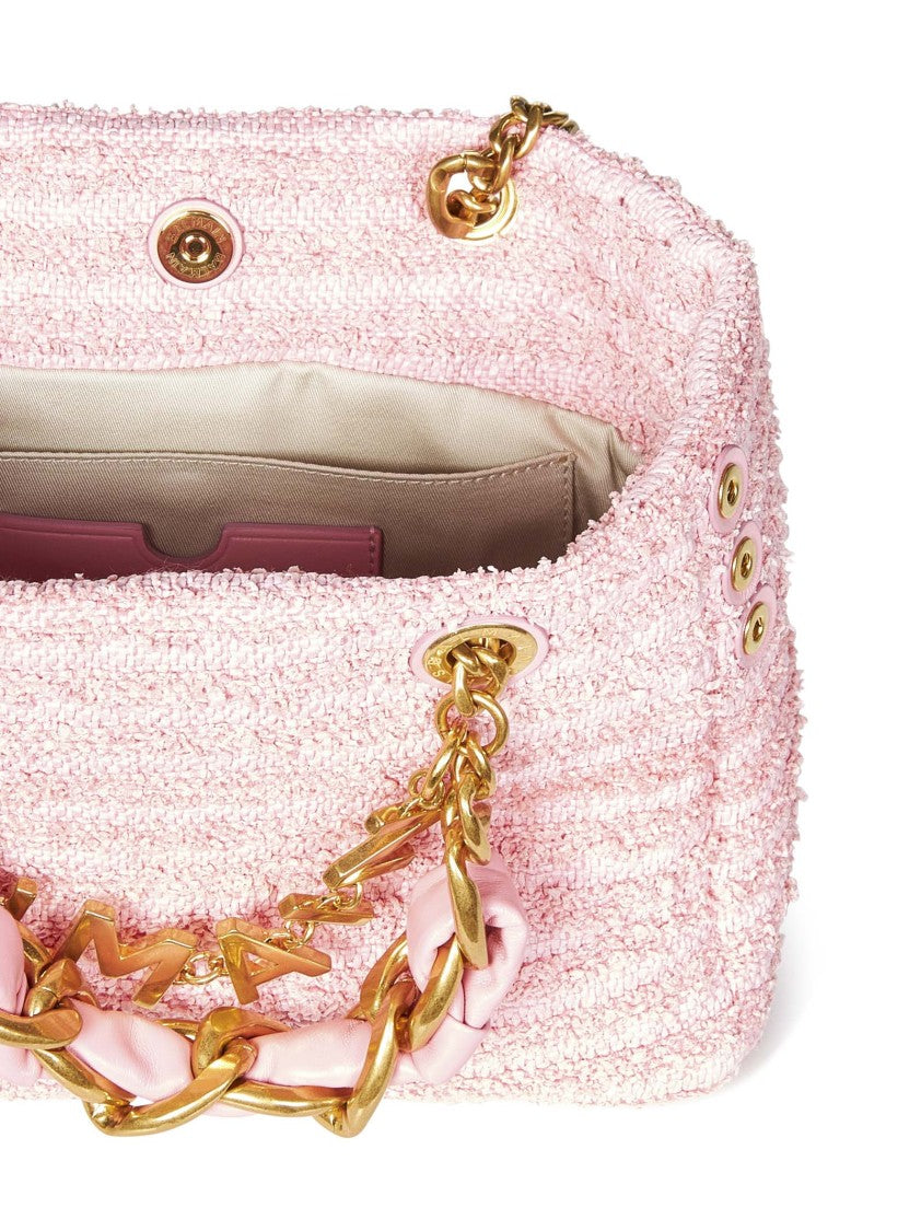 Balmain Tweed-Effect Raffia Small Shopper Bag