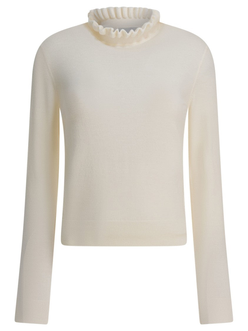 Alexander Mcqueen Ruffled High Neck Sweater In Soft Wool-Polyester Blend