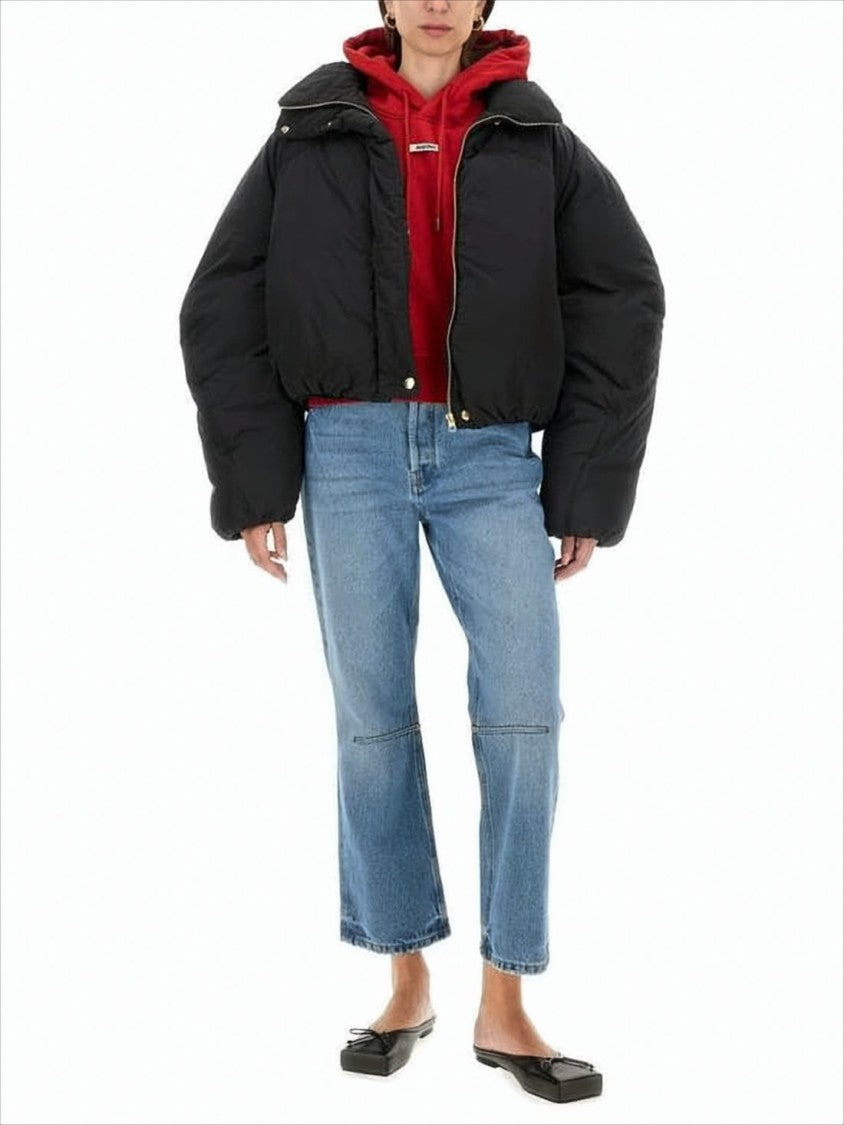 Jacquemus Cropped Black Puffer Jacket With Oversized Sleeves
