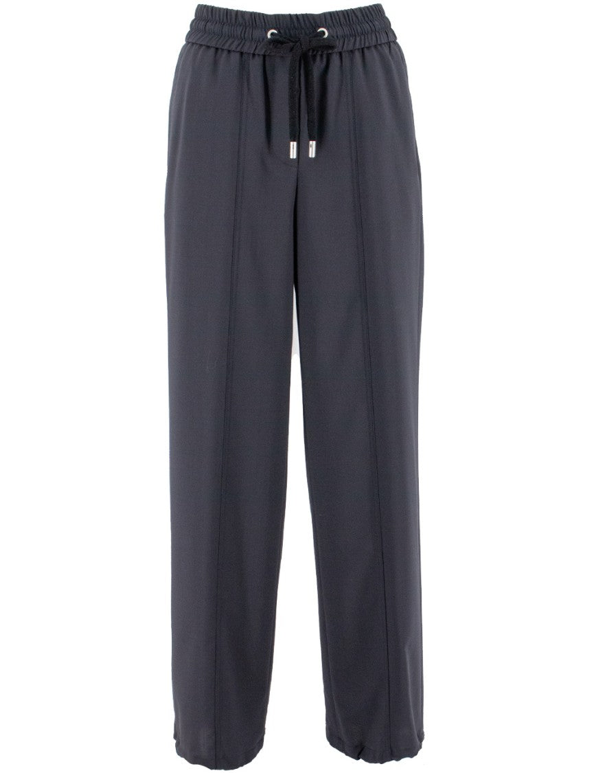 Peserico High-Waisted Blue Sports Trousers With Drawstring Closure