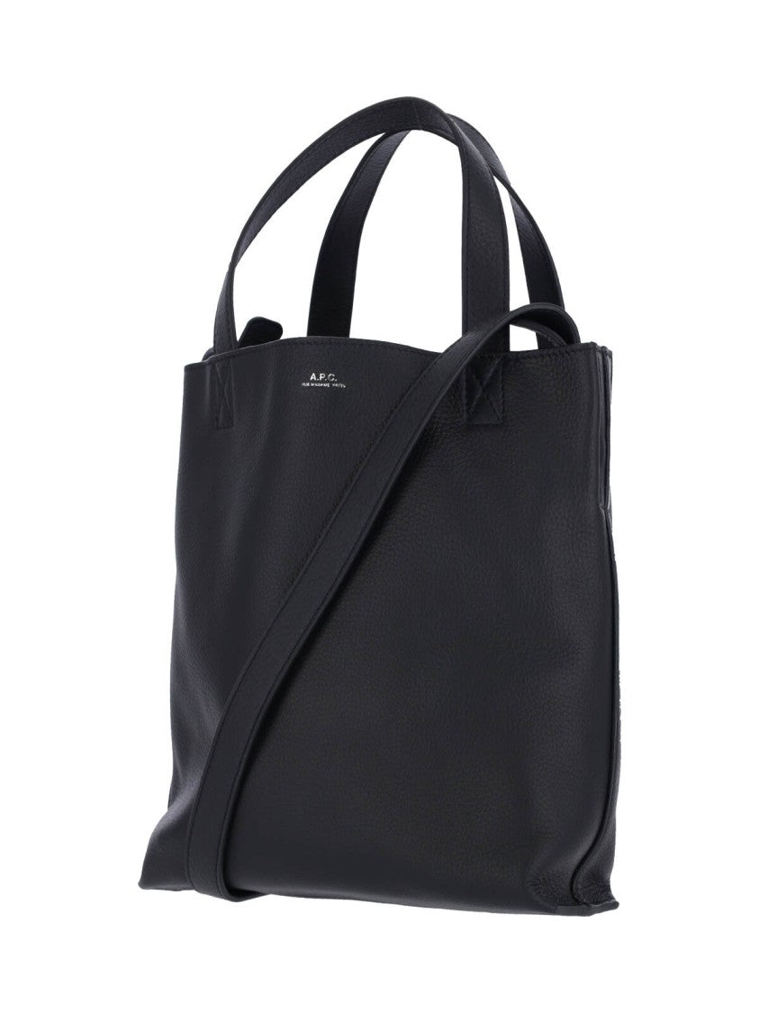 A.P.C. Structured Black Leather Shopper With Removable Strap