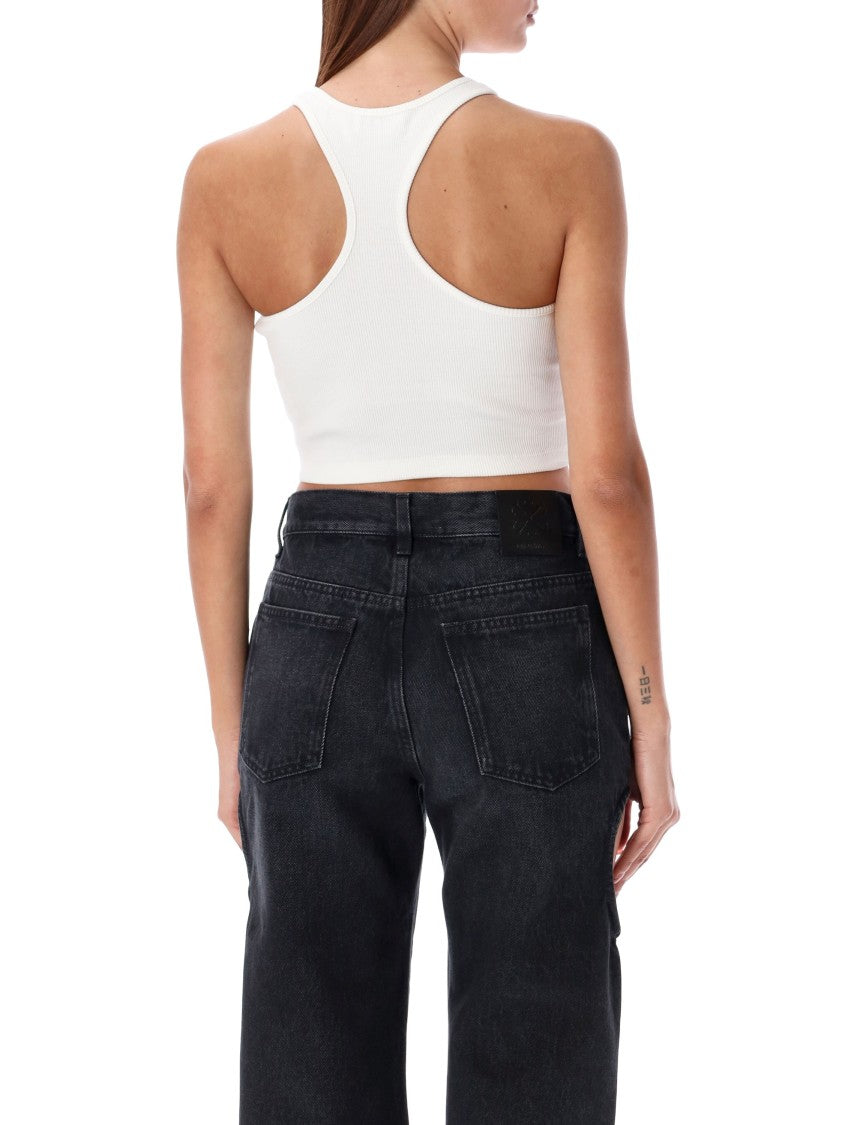 Off-White Fitted Racerback Cropped Top With Embroidered Logo