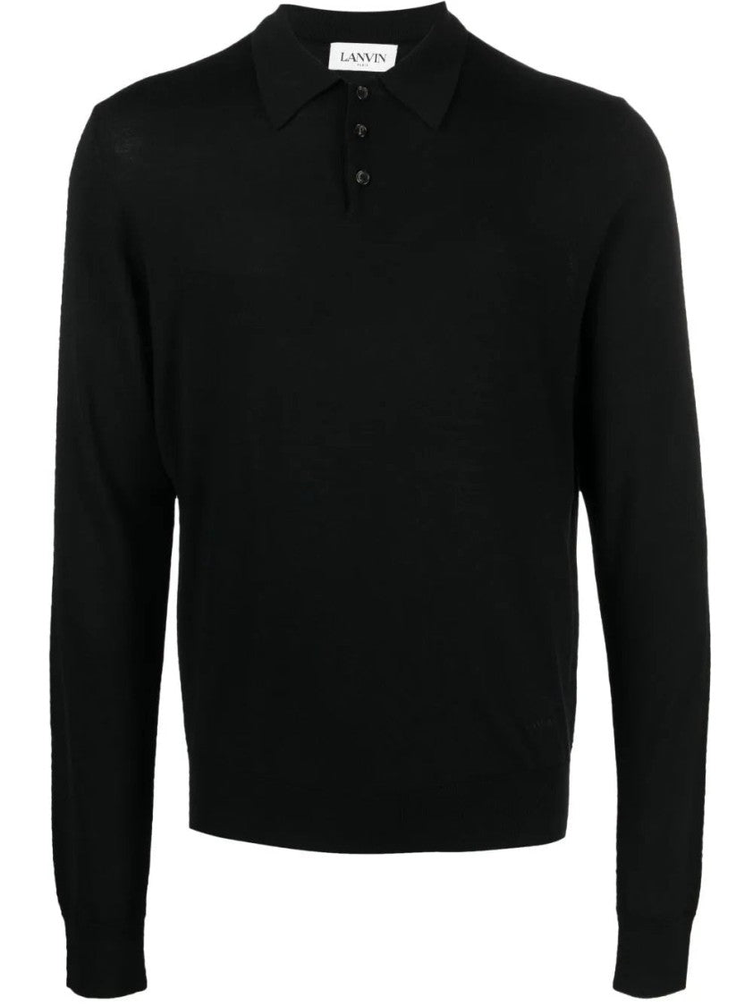 Lanvin Black Merinos Fine Wool Long-Sleeve Polo Shirt