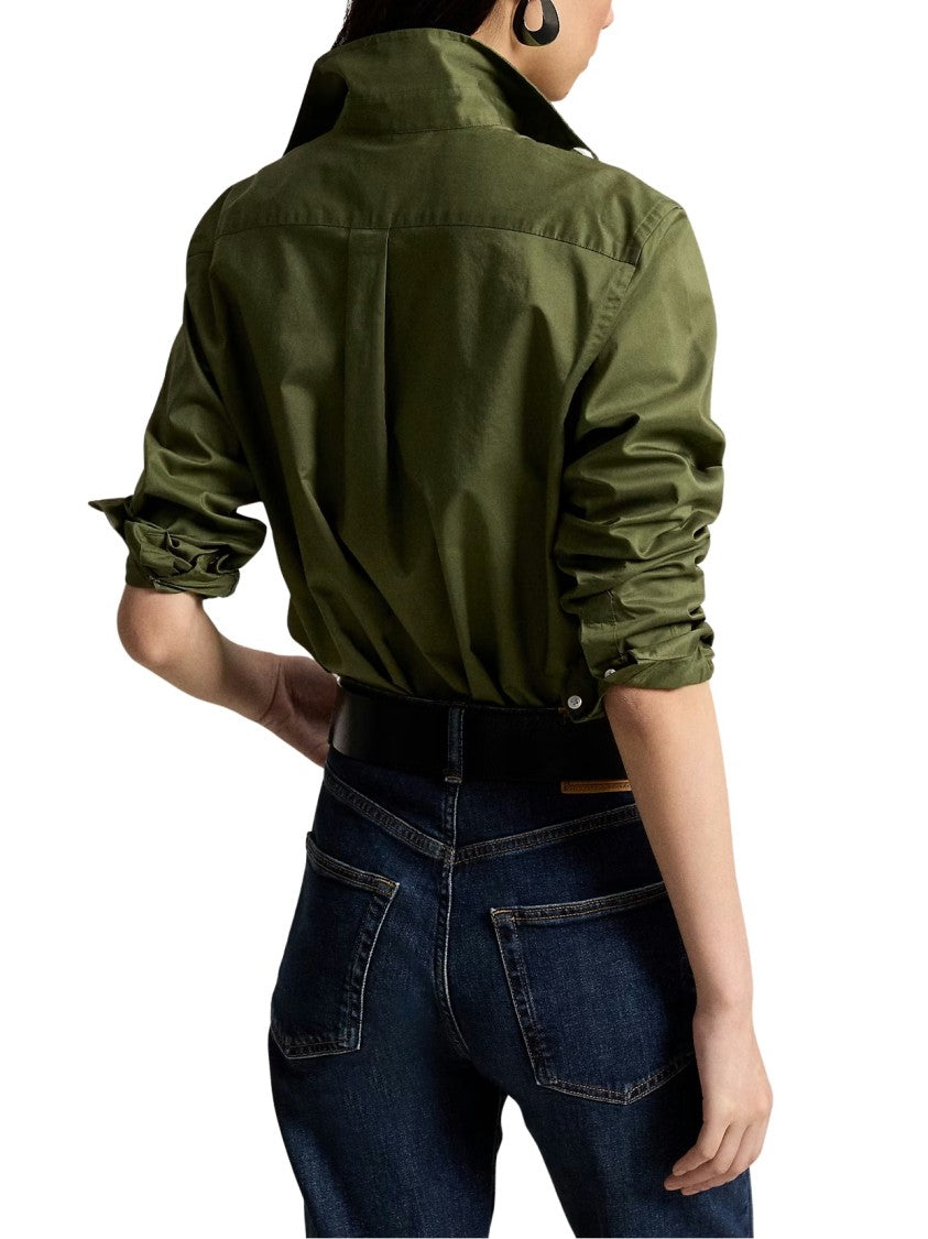 Polo Ralph Lauren Structured Collar Cotton Twill Shirt With Subtle Embroidery