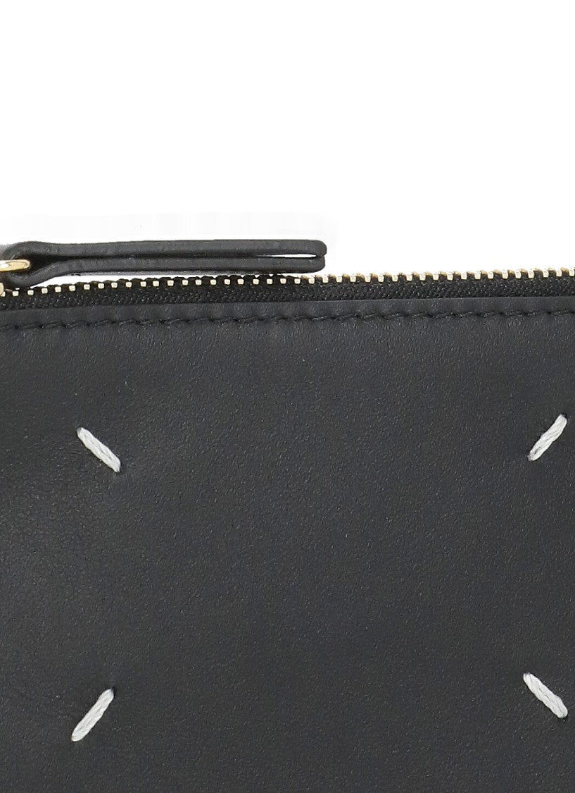 Maison Margiela Pebbled Leather Card Holder With Zippered Compartment