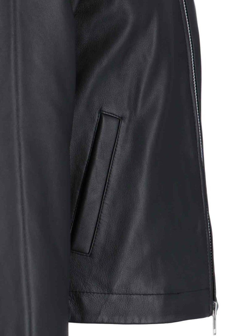 Sunflower Black Leather Jacket With Classic Collar