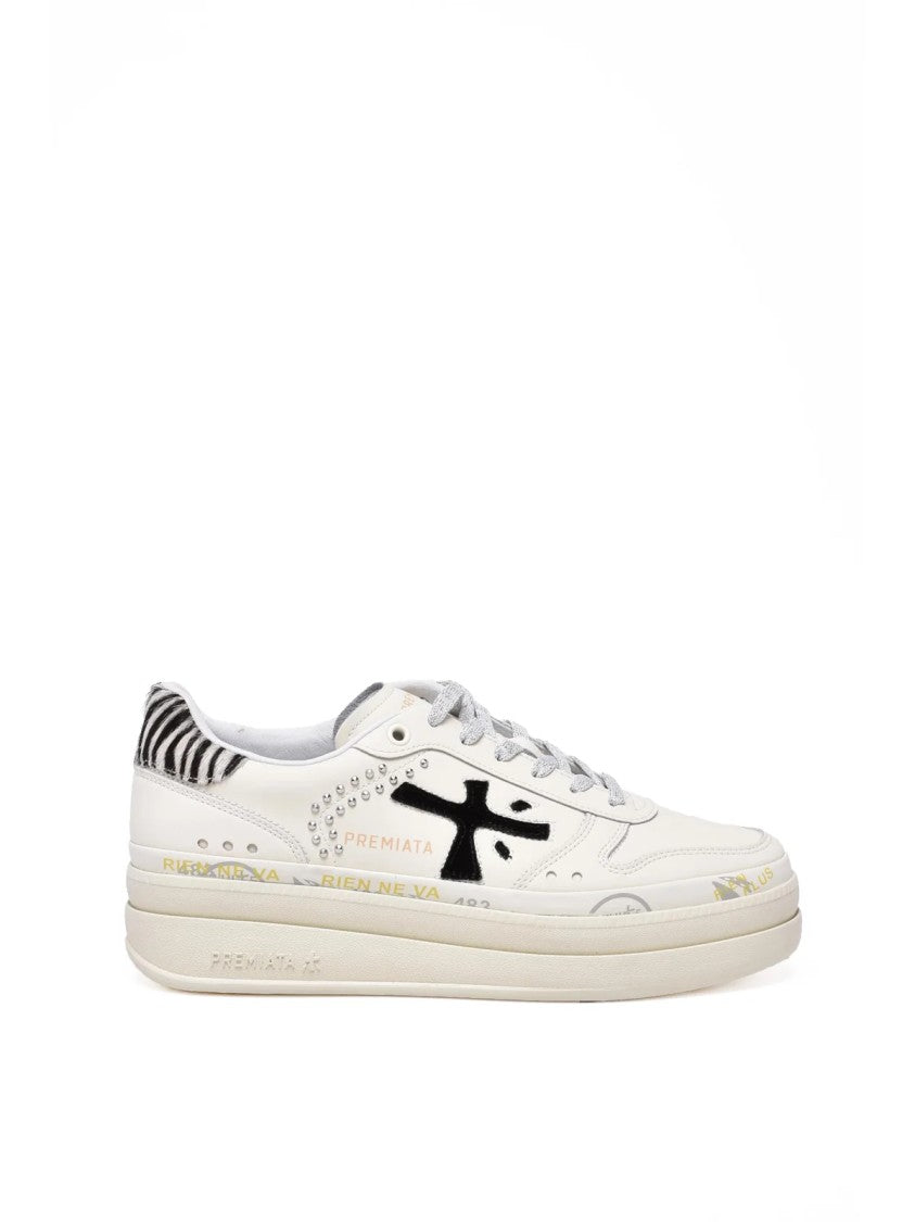 Premiata Cream Leather-Blend Chunky Sneakers