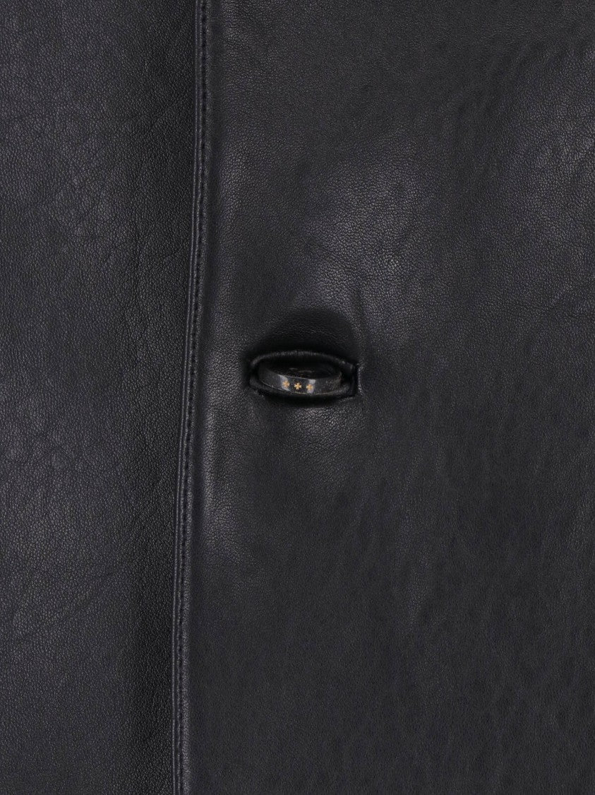 Tonywack Black Lapel Flap Pockets Structured Leather Jacket