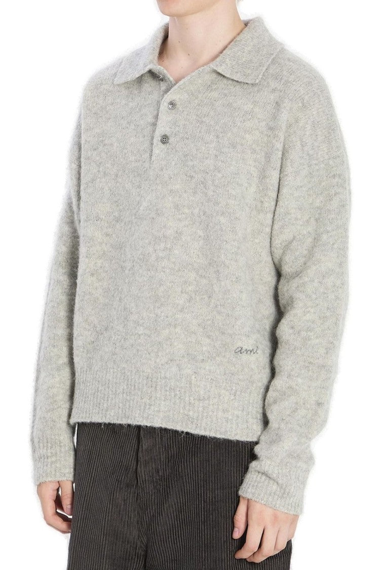 Ami Alpaca-Wool Blend Polo With Structured Collar