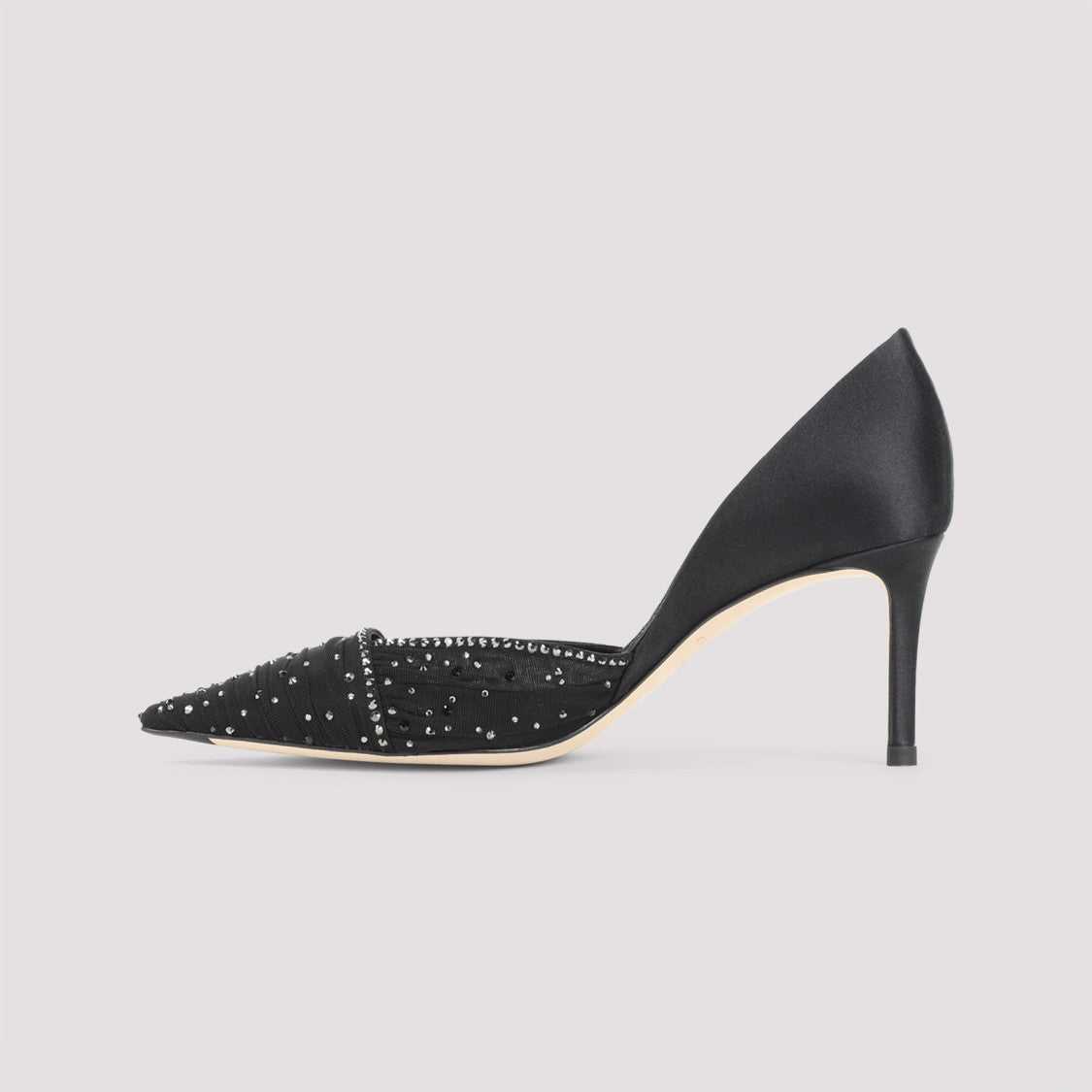 Giorgio Armani Pointed-Toe Black Pumps With Pleated Design And Sparkling Embellishments
