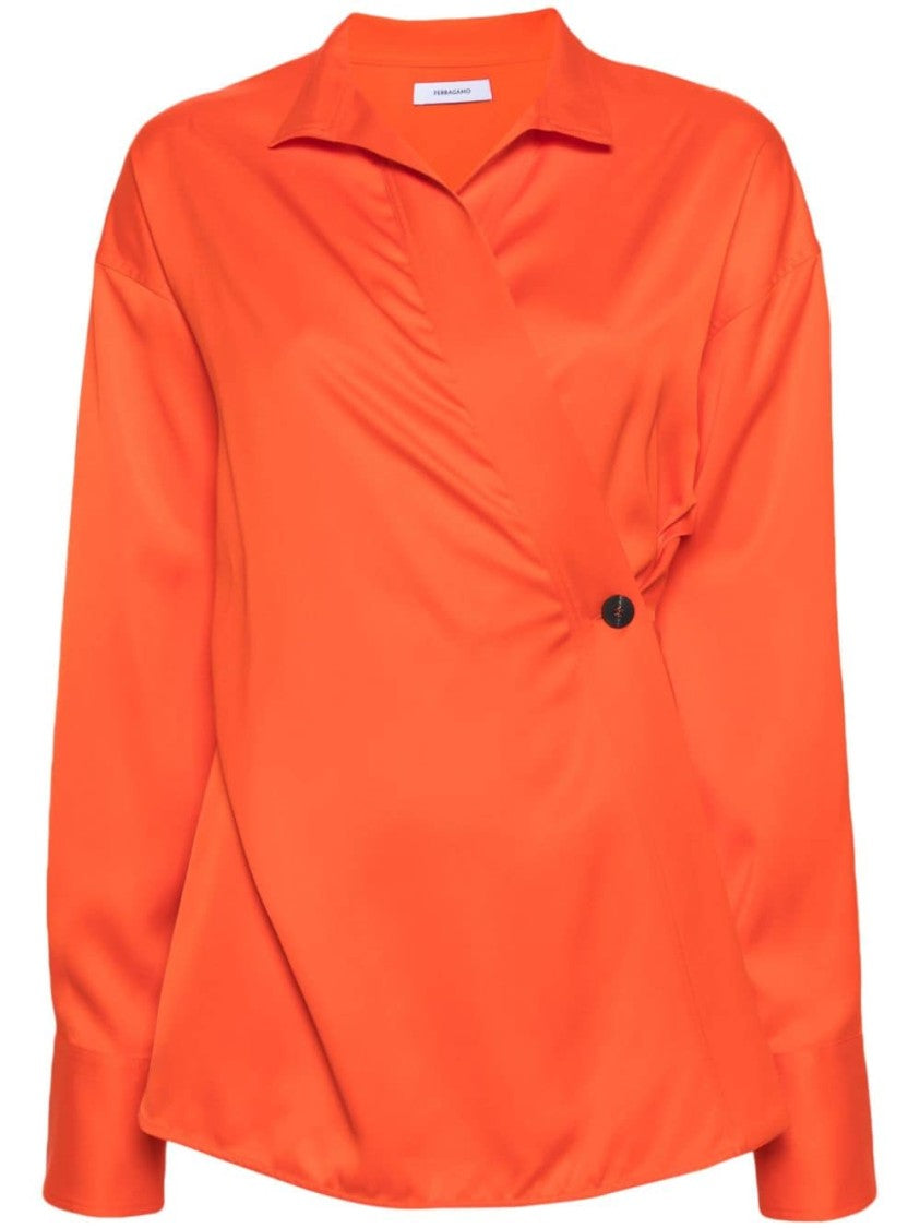 Ferragamo Asymmetric Mandarin Wrap Top