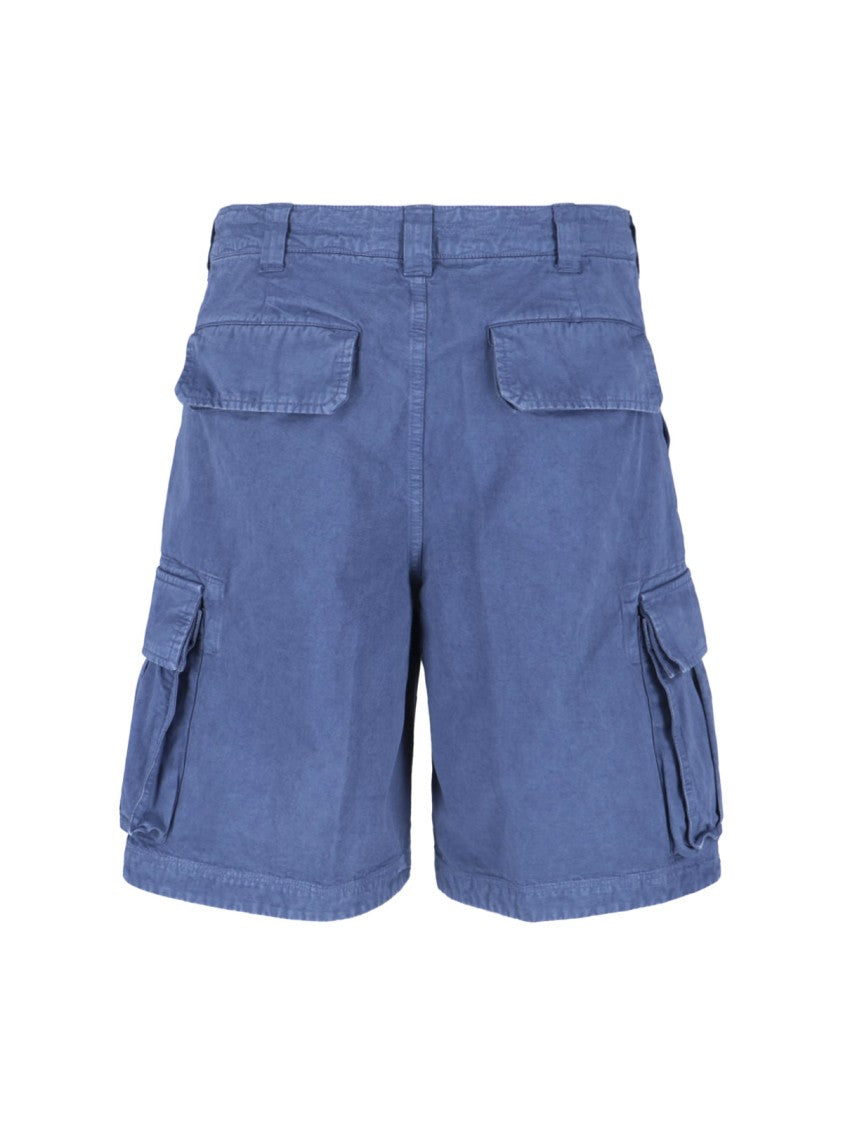 Erl Mid-Waist Blue Cotton Cargo Shorts With Functional Pockets