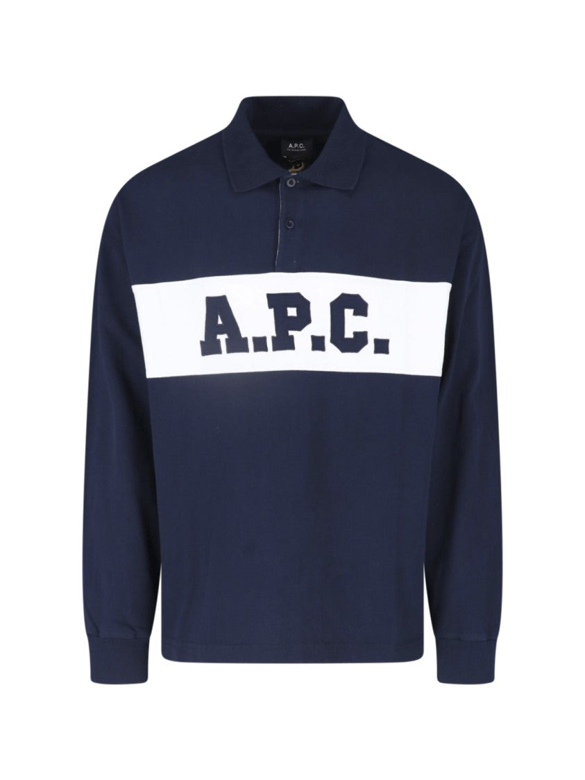 A.P.C. Blue Cotton Long-Sleeve Logo T-Shirt