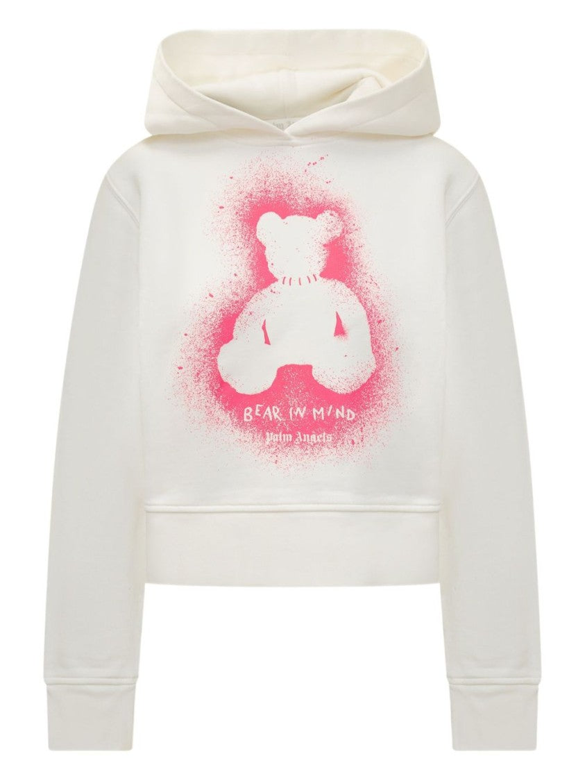Palm Angels Cropped White Cotton Hoodie
