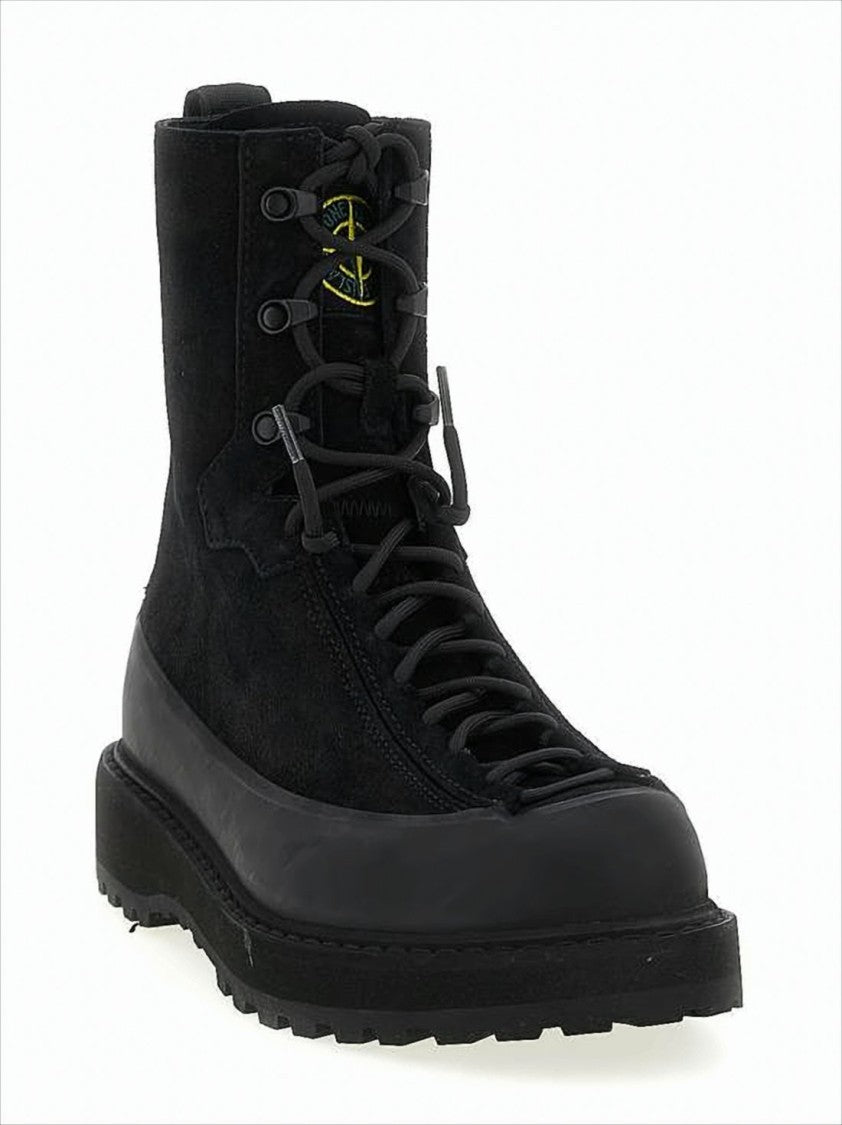 Stone Island High-Top Suede Lace-Up Boots With Rubber Sole